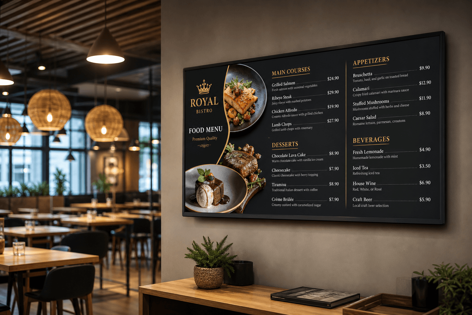 Digital restaurangmeny på TV-skärm